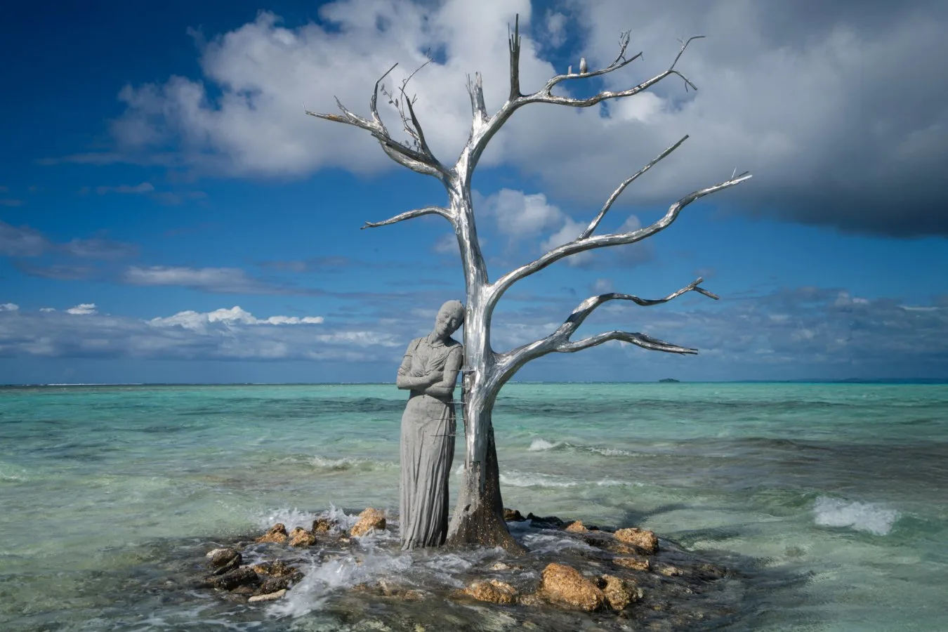 Exquisite sculpture points spotlight on a Pacific island that drowned