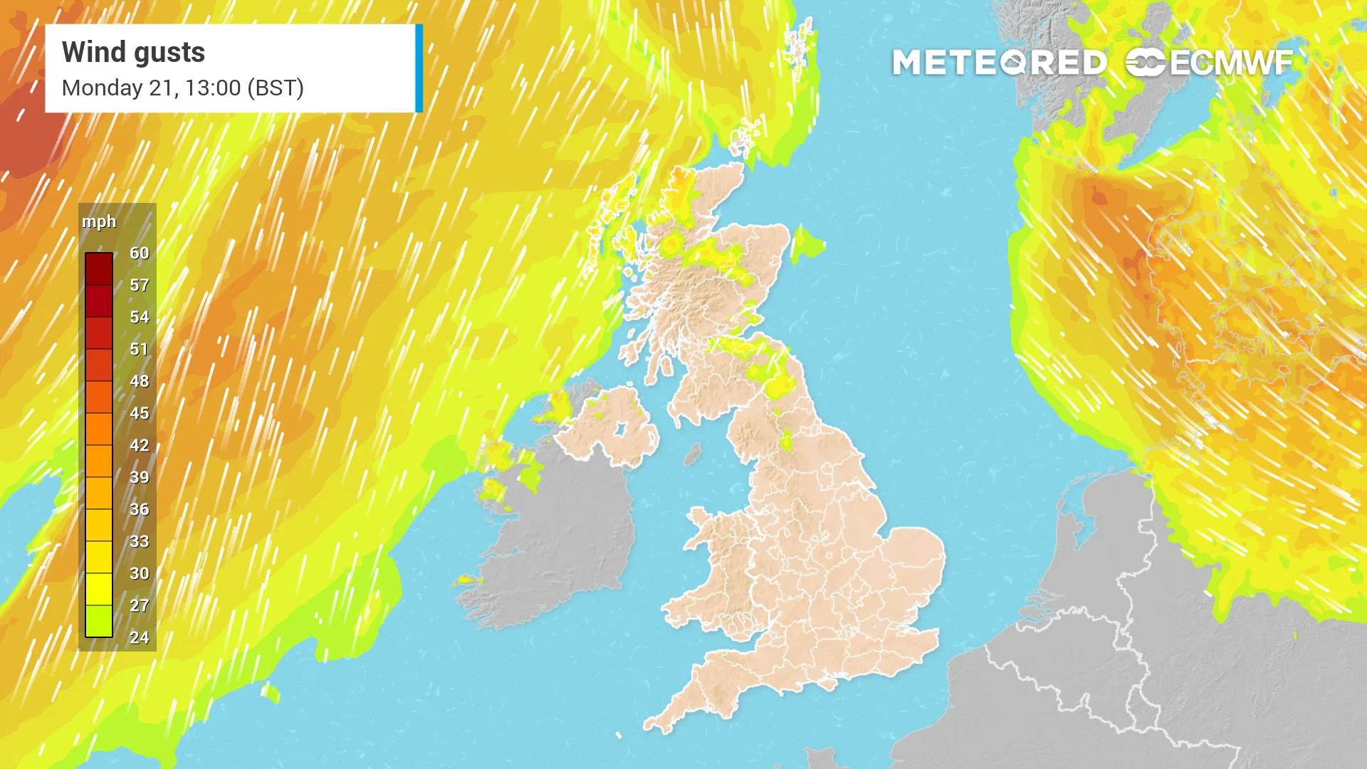 Image accompanying: Strong westerly winds bring showers to the North and South West before a warm spell begins.