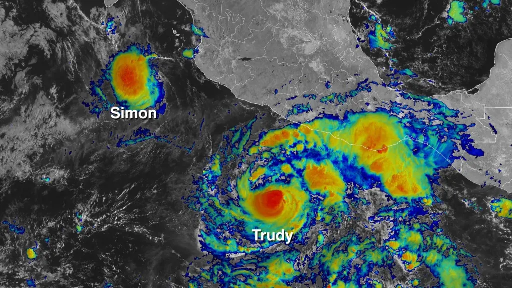 Image accompanying: Hurricane Trudy drenching Mexico; Guam braces for another typhoon
